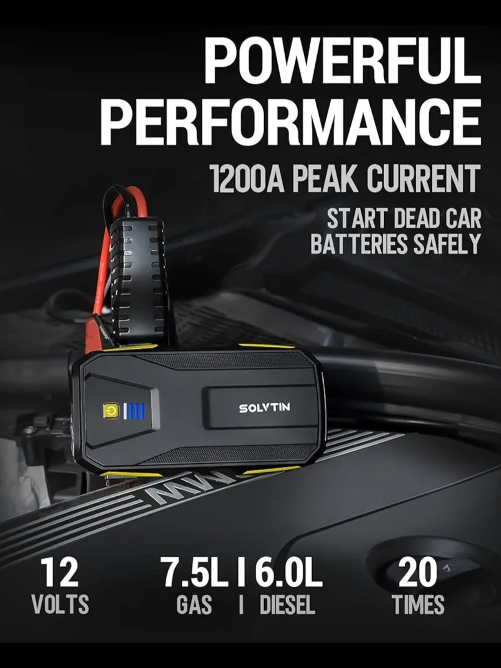 SOLYTIN Portable Car Jump Starter - Black with Yellow Accents
